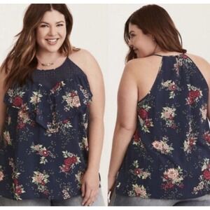 NWT Torrid Women's Sz 3 (22/24) Challis Floral Lace Inset Ruffle Cami Blouse Top